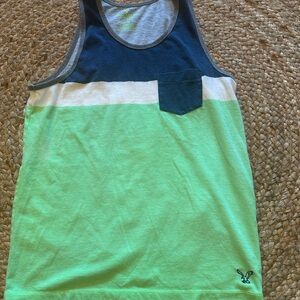 American Eagle Outfitters Blue and White Color Block Tank Top